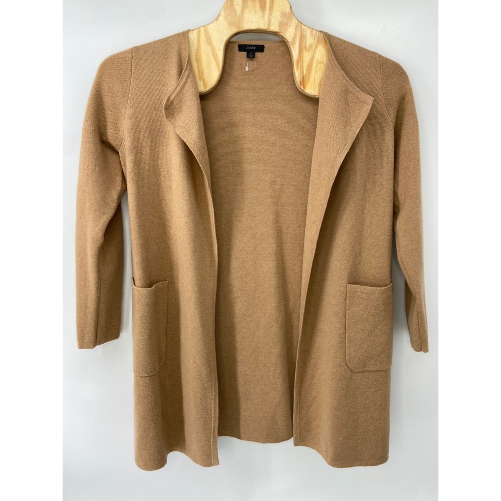 J.Crew Cardigan Blazer‎ Women Small Tan Juliette Sweater Office Pockets Open New